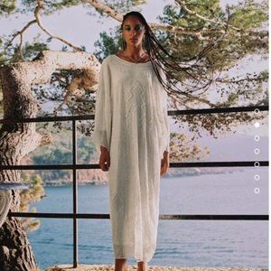 Zara Beaded Tunic Dress Off White Size M-L CAFTAN